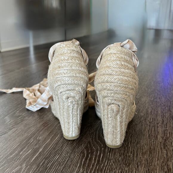 Altuzarra Stevie‎ Checked Espadrille Wedges Gingham Wrap Tie High Heel Size 6.5 - Picture 16 of 16